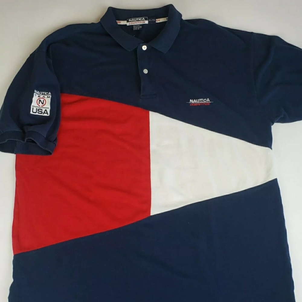 VTG Nautica Conpetition Cut And Sew Flag Polo m XL